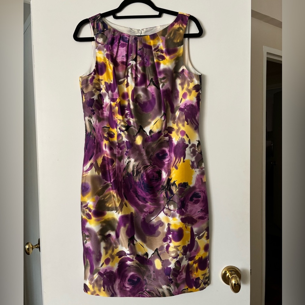 Ann Taylor Cotton/Silk Watercolor Floral Print Dress